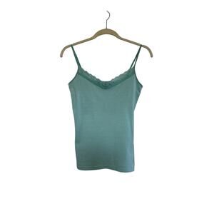 VTG Y2K Lace Cami Tank Size Small Green Striped Built in Bra Fairycore Western